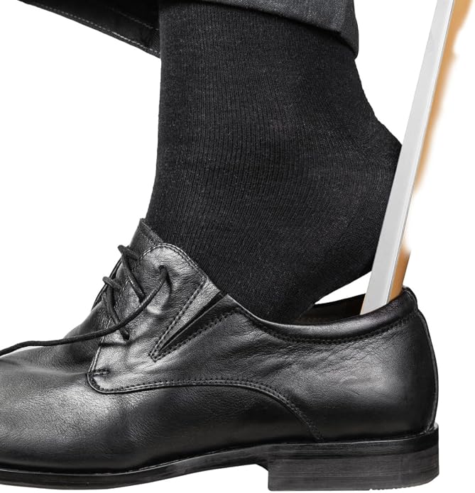 Beavorty Long Handled Shoe Horn for Seniors 11.81 Inch Stainless Steel Shoe Wearing Aid Lightweight Ergonomic Handle for Boots Sneakers Everyday Use