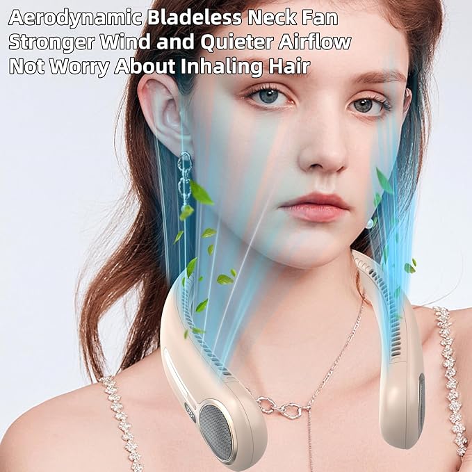 Portable Neck Fan, Personal Wearable Bladeless Fan, 6000mAh USB Rechargeable, 360° Airflow, LED Display, 4-Speeds, Hands Free Fan for Outdoor Indoor, Birthday Gifts for Men Women Dad Mom (Brown)
