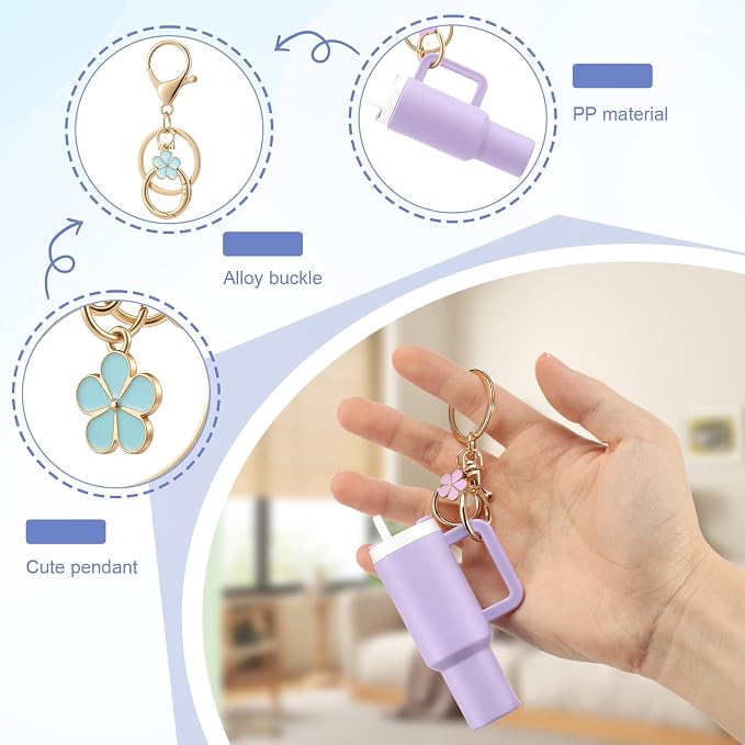 16PCS Mini Tumbler Keychain Accessories for Stanley Cup Cute Chapstick Holder Key Chain Charms for Women Men Girls