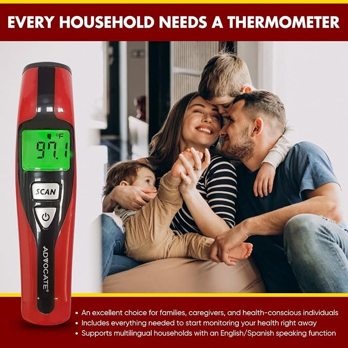 Speaking Non-Contact Infrared Thermometer, English & Spanish, Home Readings | Auto-recalls the last 12 measurements | Clinical-grade accuracy on foreheads | Suits babies, children and adults alike