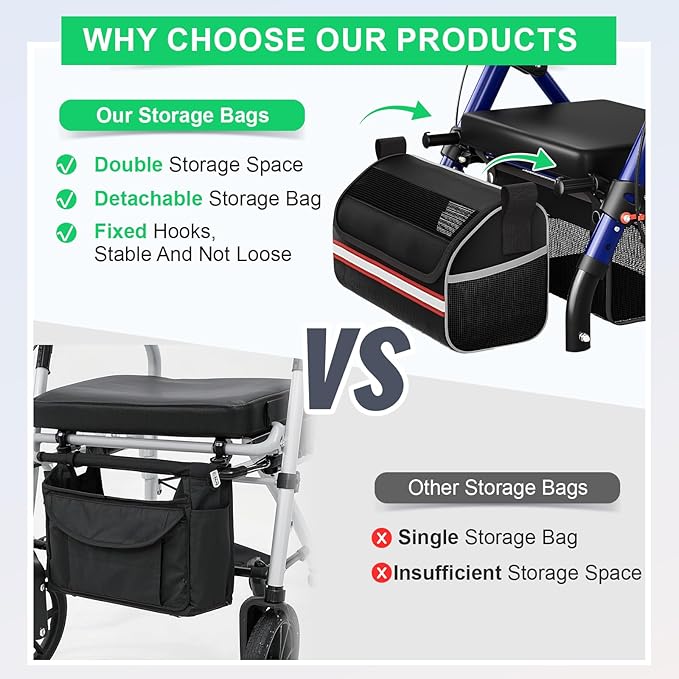 Walkers for Seniors, Rollator Walker with Seat, Walkers for Seniors with seat, 350 lb Capacity,with 8'' Big Wheels, Rolling Walker (Blue)