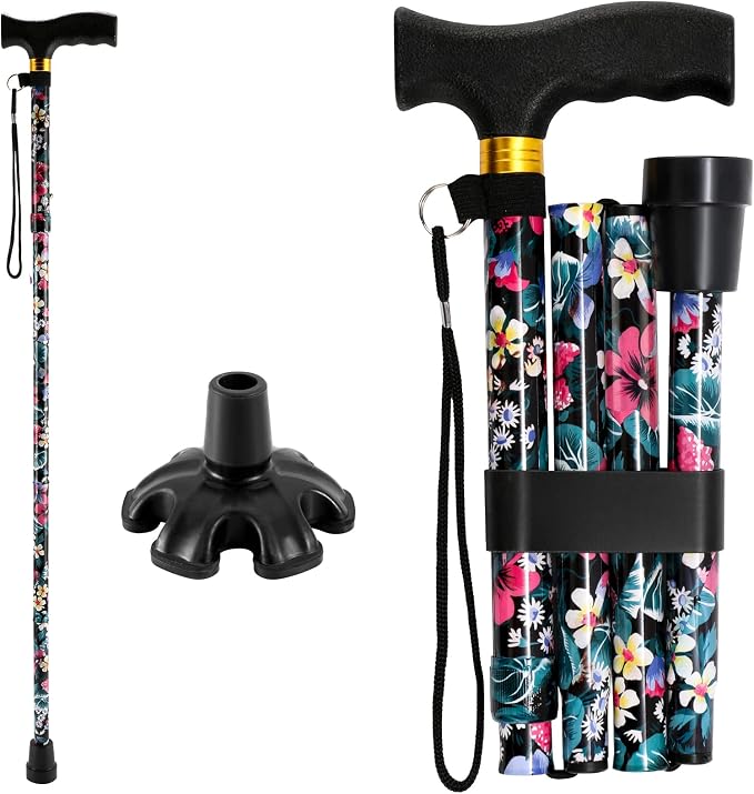 Walking Cane PANZHENG Cane for Man/Woman | Mobility & Daily Living Aids | 5-Level Height Adjustable Walking Stick | Comfortable Plastic T-Handle Portable Walking Stick Folding Cane