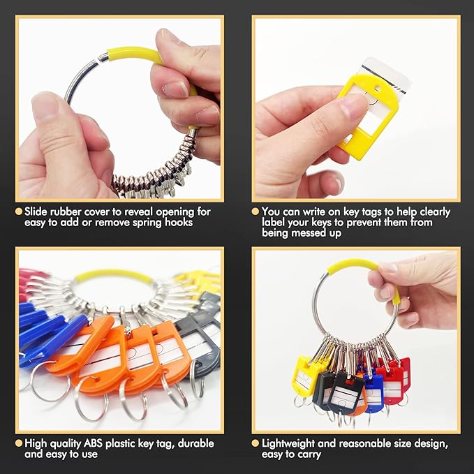 Portable Key Organizer, Key Organizer Keychain with 20 Individual Spring Hooks and Key Tags for Multiple Keys, Lightweight Key Holder for Office, Janitor, Hotel, Apartments, Cars Rental