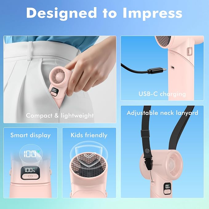 AMACOOL Portable Handheld Turbo Fan丨5 Speed Foldable Hand Fans丨Max 20 Hours Runtime丨Rechargeable Mini Pocket Cooling Fan for Travel, Outdoor Activities, Gifts for Women
