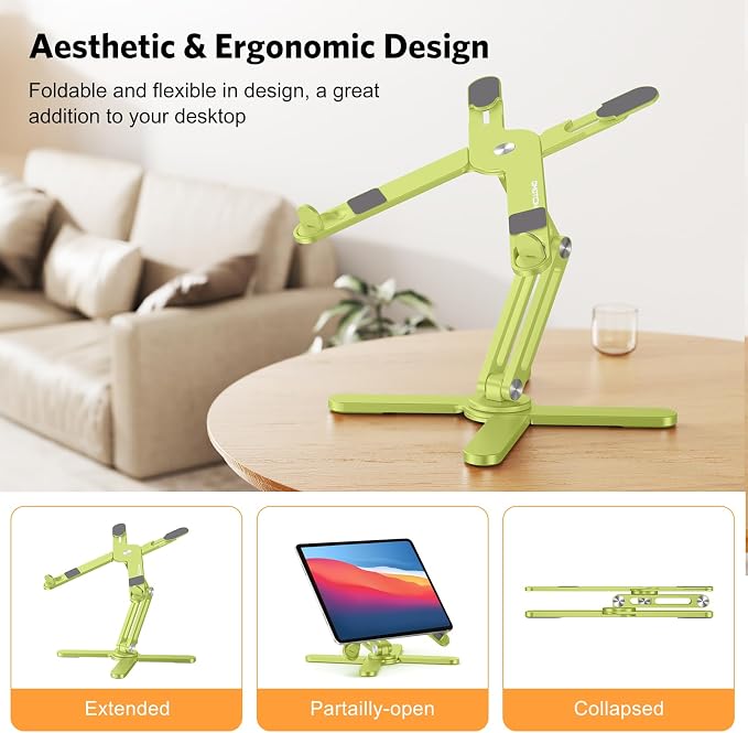 OMOTON LA10 360° Rotating Laptop Stand Riser Foldable for Desk, Citron | Aluminium Aolly, Adjustable Height Angles, Collaborative Work, Easy Storage, Fits Laptops up to 17", for MacBook Pro/Air HP