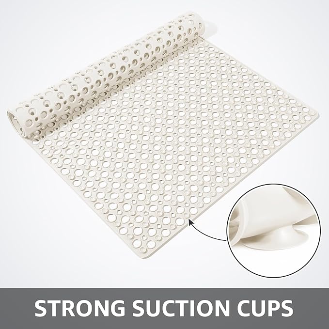 Yolife Extra Large Shower Mat 47x32 inch, Non Slip Shower Mat for Inside Shower with Drain Holes and Suction Cups for Bathroom, No Odor TPE Shower Floor Mat,White