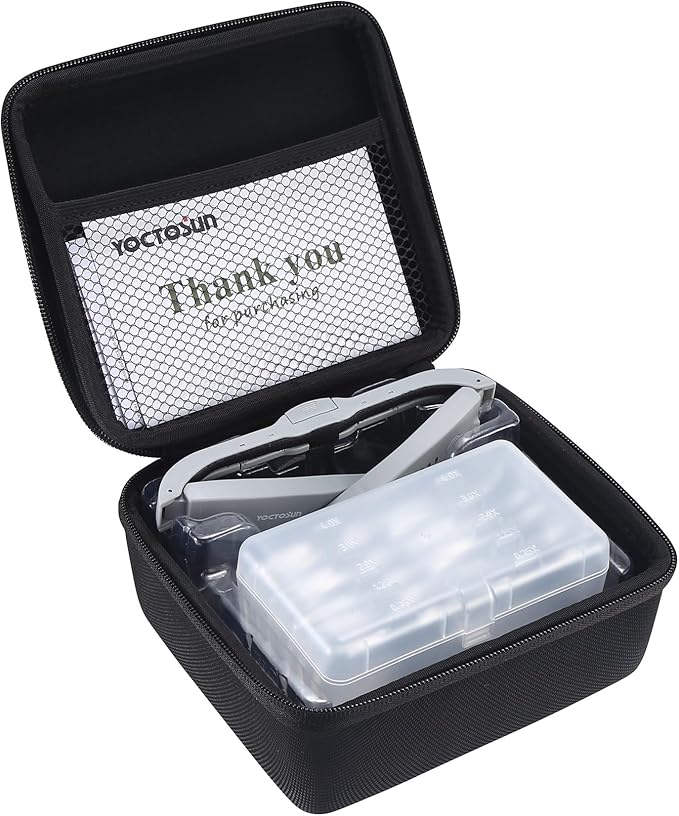 YOCTOSUN Head Magnifier Glasses with 3 LED Lights, Storage Case, Head Strap and 5 Detachable Lenses 0.75X,1.25X,2.0X,3.0X 4.0X, Hands Free Magnifying Glass for Close Work, Hobby & Crafts