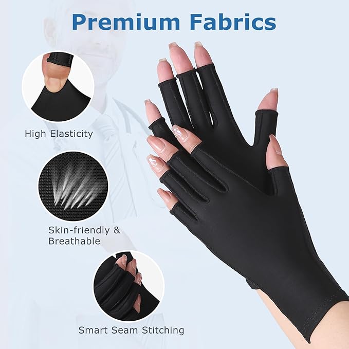 NURCOM Compression Arthritis Gloves, Carpal Tunnel, Tendinitis, Tendonitis, Single Glove for Left & Right Hand, Open Finger Black Medium
