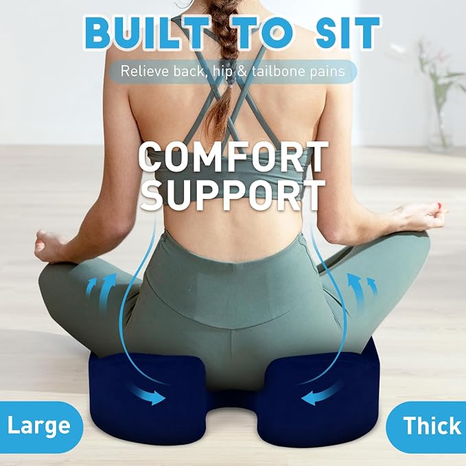 BlissTrends Seat Cushion,5.2in Thick Memory Foam Cushions for Office Chair, Car Seat, Airplane, Relieving Pressure Tailbone Sciatica Back Pain for Long Sitting Office Workers, Car Drivers Blue