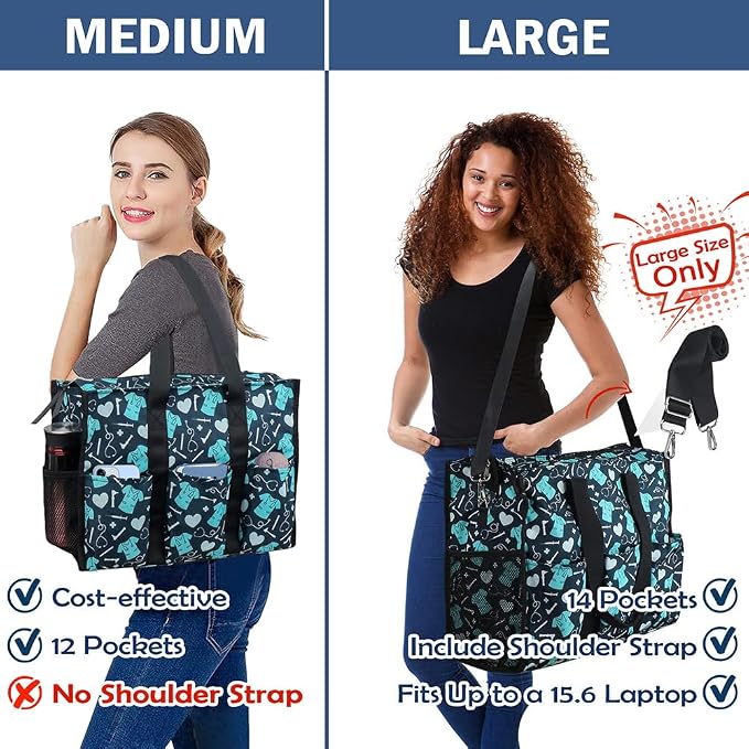 ABAMERICA Nurse Bags for Work Nursing Bag Multiple Pockets Waterproof Organizing Zip Top Clinical Bag for Nursing Students
