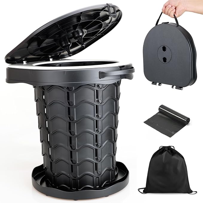 Portable camping Toilet, Foldable and Height Adjustable, Load Capacity 400lbs, with Carrying Handle, Perfect for Camping, Travel & Car Use