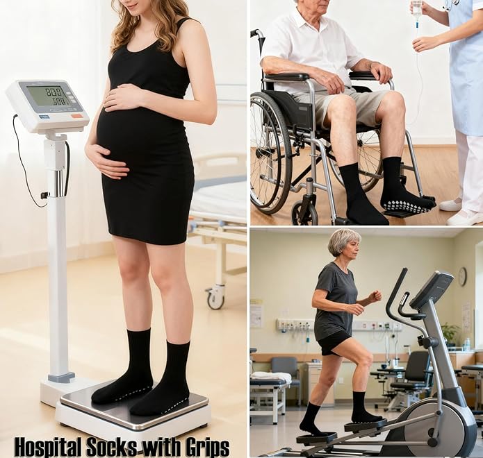 Non Slip Grip Socks for Men Women Crew Grippy Socks for Hospital Pilates Yoga,Gifts for Seniors Elderly