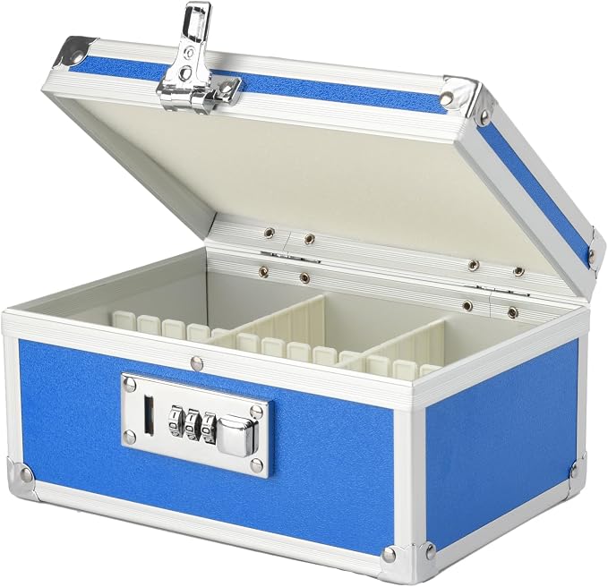 Medication Lock Box Aluminium Alloy Combination Lock for Home and Travel Medicine Lock Box,First Aid Safe Medication Storage Box,7.66''x 5.12''x 4.13'' (Blue)