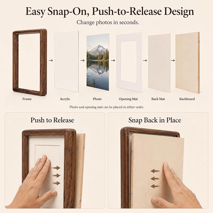 Natural American Black Walnut Wood Picture Frame, 2x3 Inch Small Solid Wooden Photo Frame with Decorative Joinery Corners, Instax Frame / Polaroid Frame / Instax Mini, Tabletop Display for Desk / Shelf, Horizontal / Vertical, Home Decor Holiday Gift ( ...