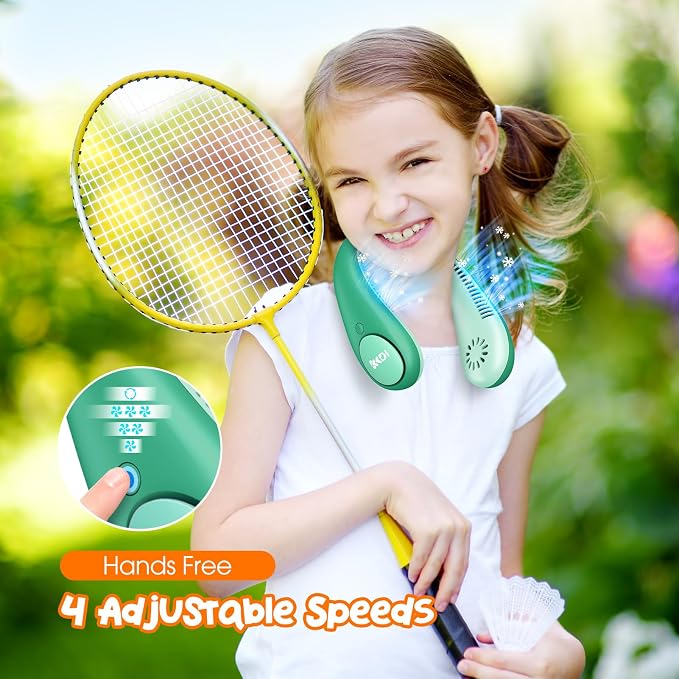 Dinosaur Kids Neck Fan, Safe Bladeless Neck Fans for Kid, 2600mAh Portable Rechargeable Cooling Fan for 4-14Y Boys, 4 Speeds & Lightweight & Hands-free, Kids Camp, Travel, Summer Essentials