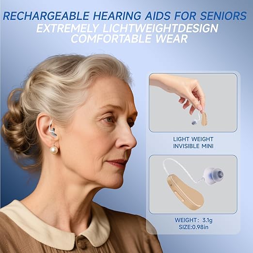 Hearing Aids for Seniors Rechargeable – OTC Hearing Devices with Noise Cancelling, Easy to Use, Comfortable & Lightweight Design for Clear Daily Hearing