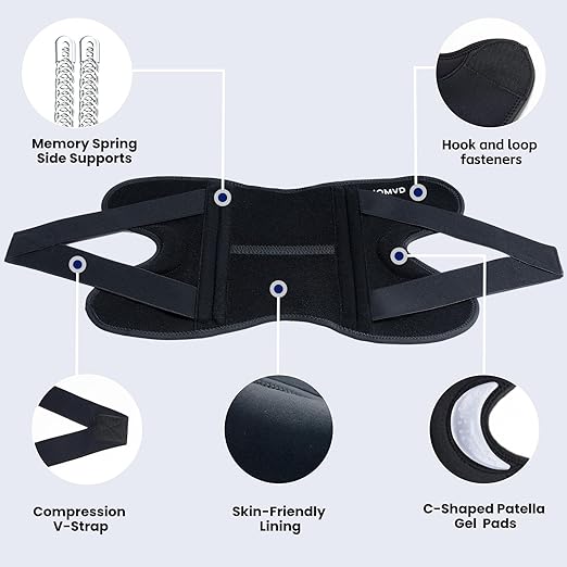 JOMVD Knee Brace for Knee Pain, Meniscus Tear, Adjustable Knee Support with Side Spring Stabilizers for ACL, MCL, Arthritis, Patella Stability, Knee Pain Relief, Injury Recovery, Women and Men, Medium