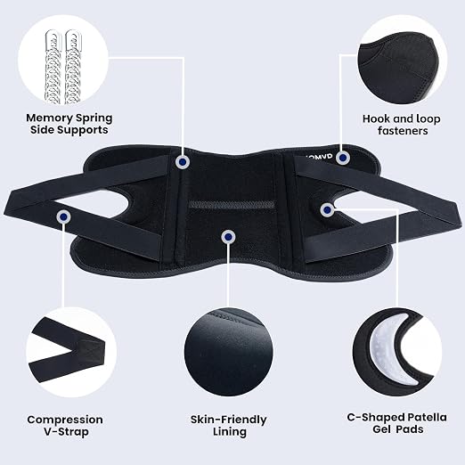JOMVD Knee Brace for Knee Pain, Meniscus Tear, ACL, Adjustable Knee Support with Side Spring Stabilizers for Meniscus Tear, Arthritis, Patella Stability, Knee Pain Relief, Women and Men, Large