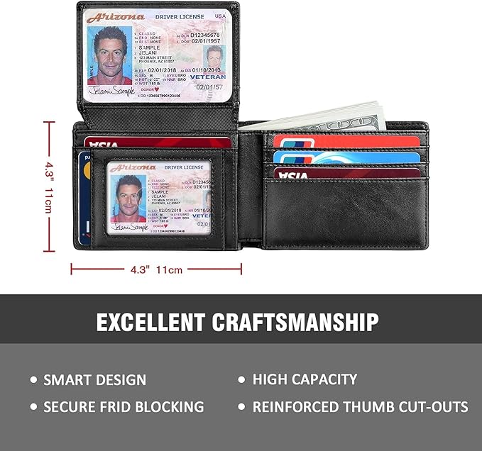 RUNBOX Wallet for Men -Slim Rfid Leather Mens Bifold Novelty Wallets 2 ID Window With Gift Box Men's Accessories | Minimalist Front Pocket Design, Holds 15 Cards, Large Capacity with Cash Pocket,Compact and Thin, Birthday Gifts for Men