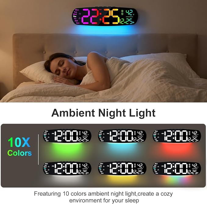 ANALOI Large Digital Wall Clock,14.4 inch Large Display Digital Clock with Auto Dimming, Temperature and Date, Remote Control, Night Light,DST, Alarm for Classroom/Gym/Bedroom