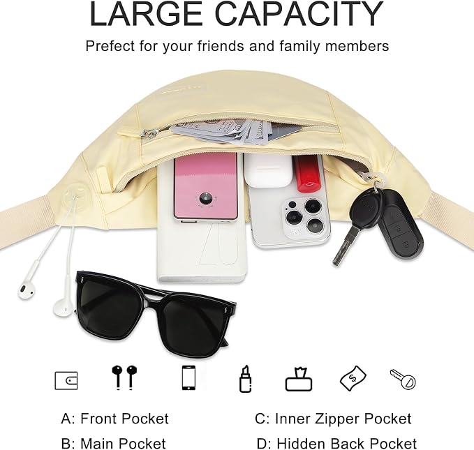 Large Yellow Waist Bag Sling Fanny Pack for Women Trendy Travel Essential | Key Chain,4-Zipper Pockets,Women Trendy Travel Essential Belt Bags with Adjustable Strap