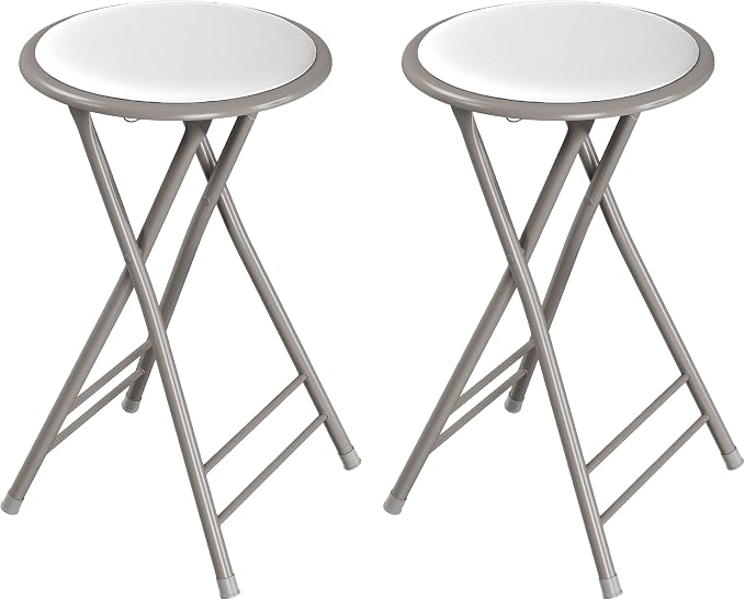 Lavish Home Folding Stool with Padded Backless Seat Set of 2, White, 24” | Counter Height Bar Stools with 225lb Capacity, Portable Indoor & Outdoor, Extra Seat for Kitchen, Rec Room or Camping