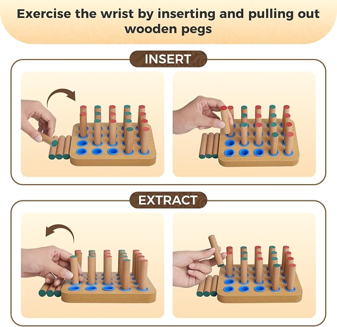 Stroke Training Equipment/Solid Wood Peg Board/Hand-Eye Coordination Trainer Designed for Elderly and Hemiplegia Patients to Improve Finger Flexibility Through Exercise