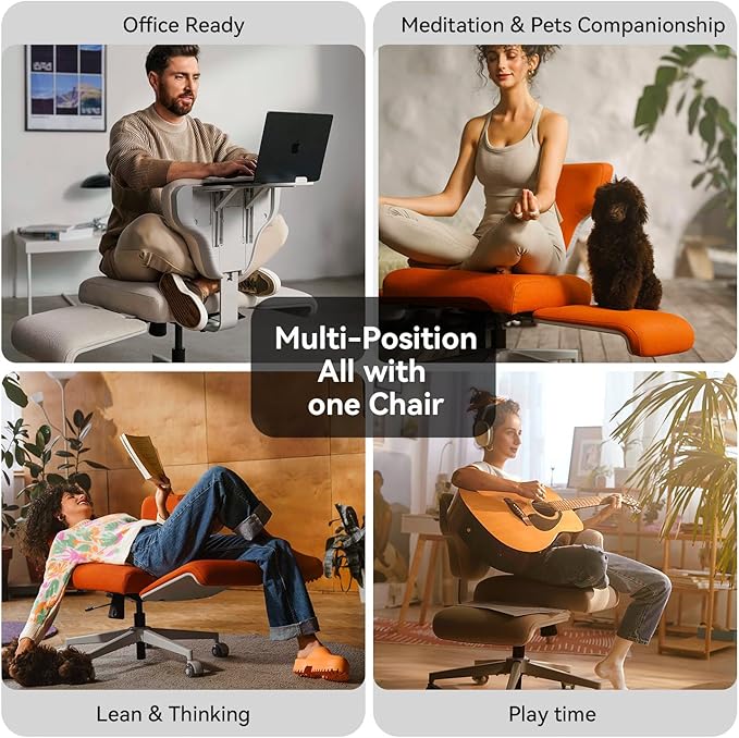 Newtral Freedom-X Criss Cross Chair with Wheels & Amrests- Cross Legged Office Chair with Laptop Tray, Multi-Position Recliner Chair, Adjustable Ergonomic Chair, Relax, Work from Home