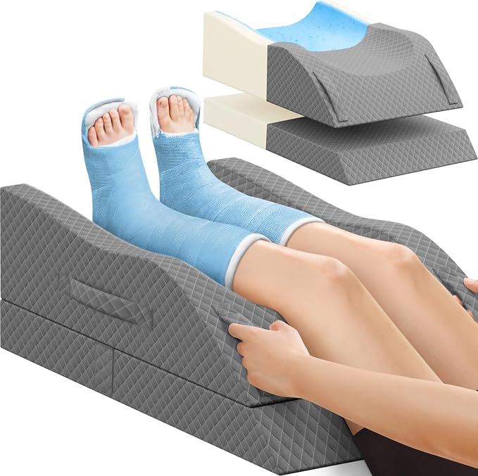 TranquilRelax Elevation Pillows for Leg After Surgery, Memory Foam Adjustable Wedge Pillow for Injury or Rest, Ankle Pillow for Sleeping Blood Circulation, Full Grey/Double Leg