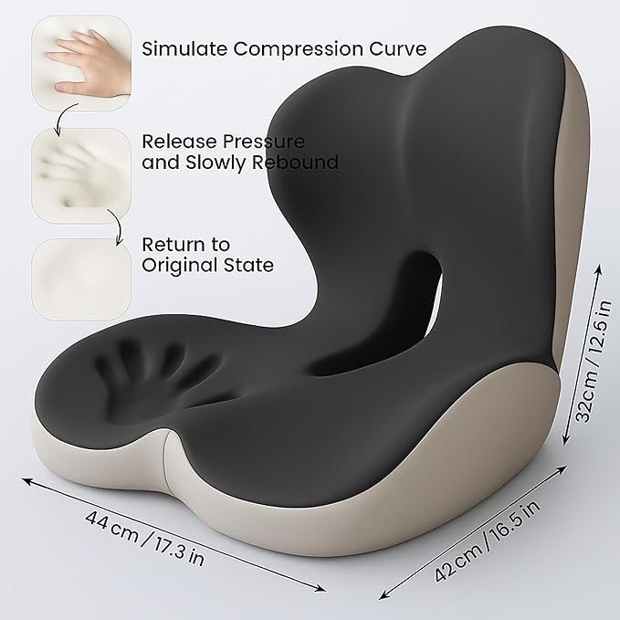 Ergonomic Seat Cushion with Back Support for Tailbone Pain Relief, Raised Seat & Thickened Lumbar Support for Office, Home, and Long-Distance Driving (Dark Gray)