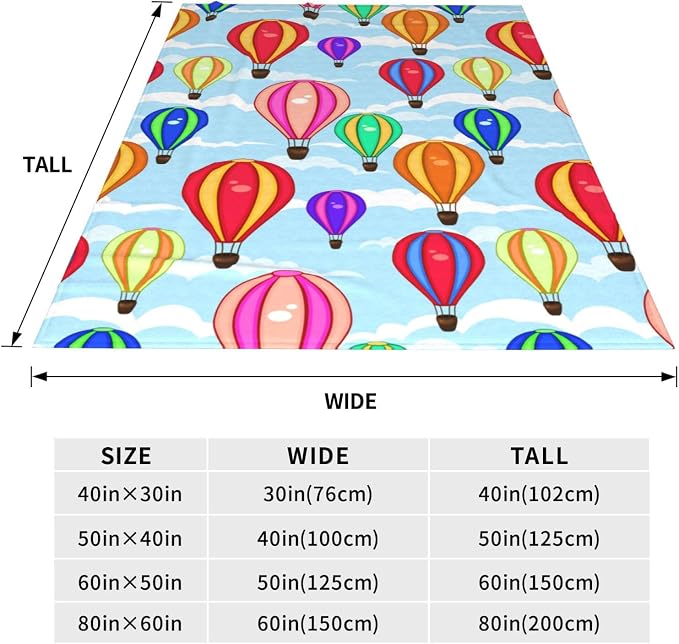 Cartoon Hot Air Balloon Blanket 60"x80" - Ultra Soft Flannel Throw for Adults & Kids - Playful Cloud & Balloon Print - Lightweight Plush Blanket for Bed, Sofa & Home Decorations