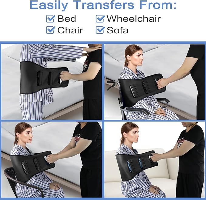 Transfer Belt Transfer Sling - Padded Gait Belt - Heavy Duty Patient Lift, Mobility Standing and Lifting Aid for Disabled, Elderly, Injured - Safely Move from Bed and Wheelchair(Black)