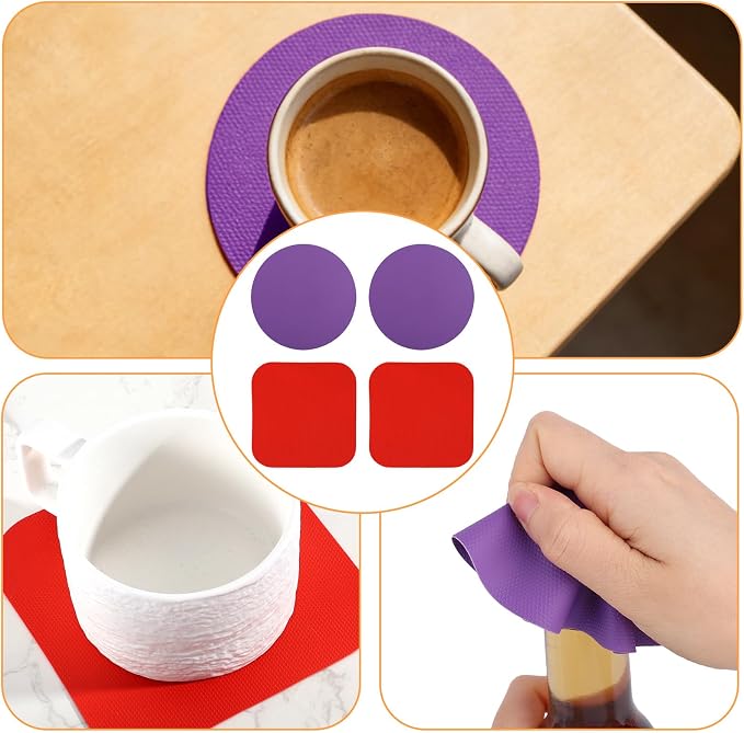 LUTER 4pcs Jar Opener Gripper Pad, Rubber Jar Opener Pad (Purple, Red) | Rubber Round & Square Jar Grippers Multi-function Jar Opener for Seniors with Weak Hands Kitchen Coasters