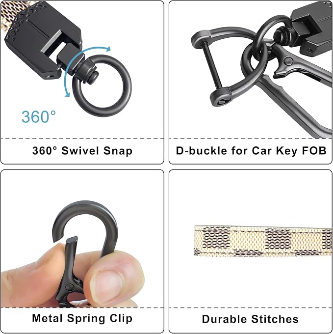 OHKYOOT Leather Car Keychain for Home Car Keys | Carabiner Clip Key Fob Keychain for Women Men,Car Key Holder with 3 Key Ring and Anti-Lost D Ring