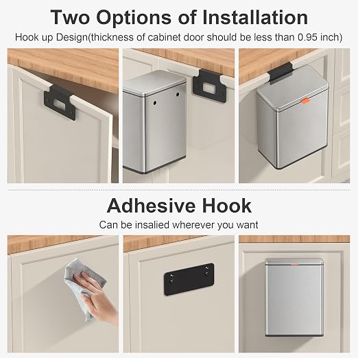 Mbillion 2.1 Gal Silver Hanging Stainless Steel Compost Bin | 8L trash can with lid, cabinet & under sink door mount design, for kitchen, RV and bathroom food waste storage