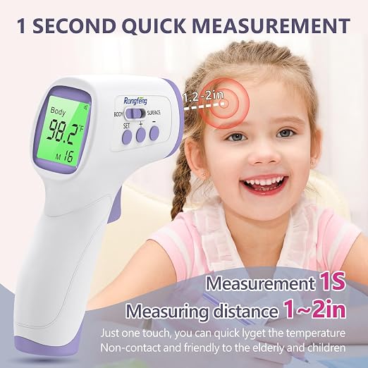 No-Touch Forehead Thermometer for Adults,Kids & Babies,1-Second Fast Reading Digital Thermometer with Fever Alarm,3-Color Backlit & 32 Memories,Non-Contact Baby Thermometer for Body,FDA Cleared