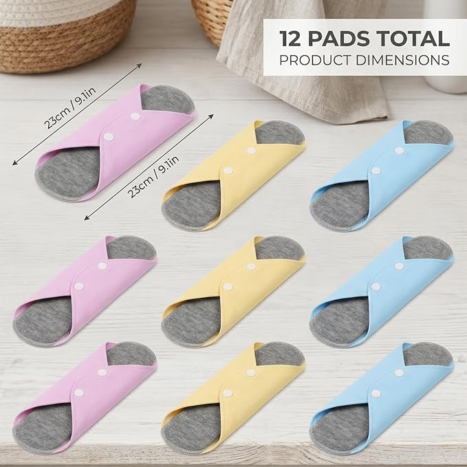 12 PCS Reusable Incontinence Pads for Women, Washable Incontinence Pads for Daily Protection, Reusable Menstrual Pads for Overnight Leak Protection, Washable Pads with Mobility Support (Random Color)