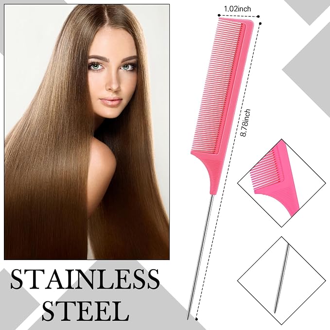 Geiserailie 3 Pcs Slick Back Hair Brush Set Bristle Brush Edge Control Teasing Comb for Women Black Hair(Yellow,Pink,Cyan)