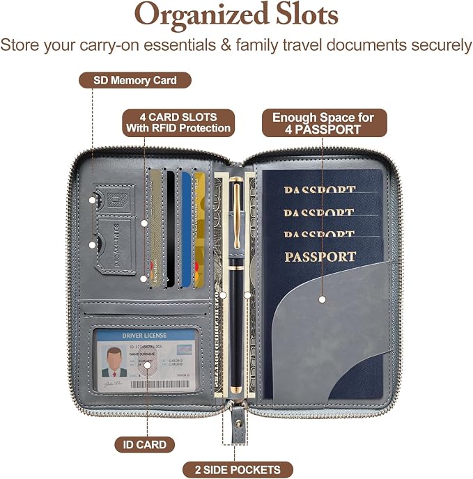 Passport Holder for Travel Women and Men RFID Blocking Passport Holder with Zipper Multi-functional Passport Wallet Passport Case Passport cover Travel Essentials