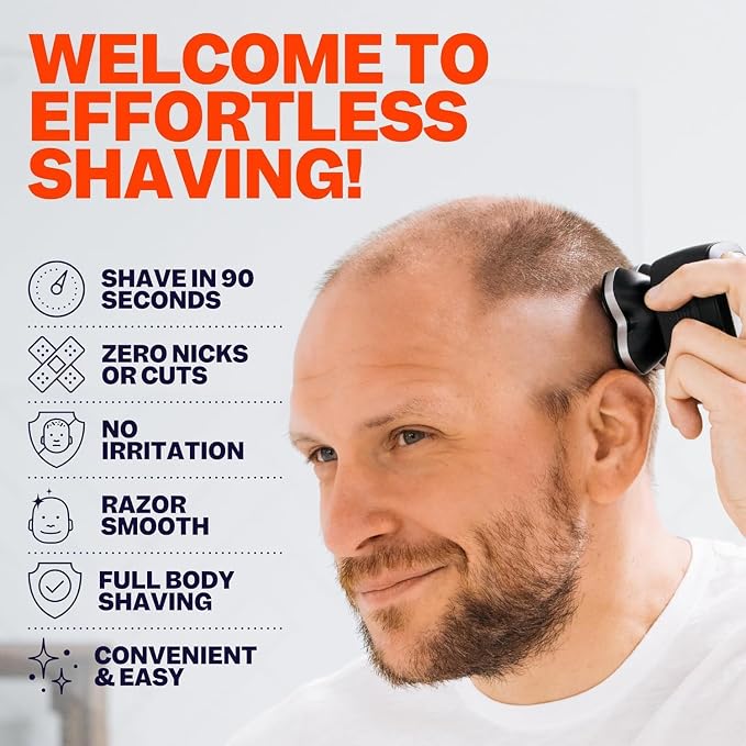 Freebird Electric Head & Body Hair Shaver - Mens Cordless Waterproof Razor with Rotary Blades (FlexSeries Pro, Shaver Kit + Travel Case + Extra Blade)