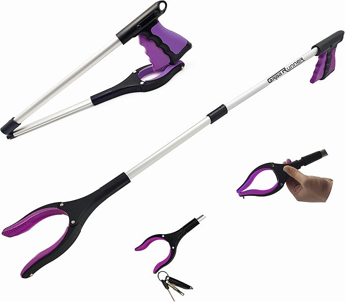 32 inch Foldable GrabRunner Reacher Grabber Tool with Magnetic for Seniors, Disabled, After Surgery Recovery(Dark Purple)