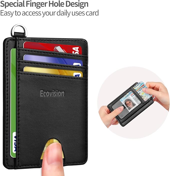 Slim Minimalist Front Pocket Wallet, RFID Blocking Credit Card Holder Wallet with Detachable D-Shackle for Men Women