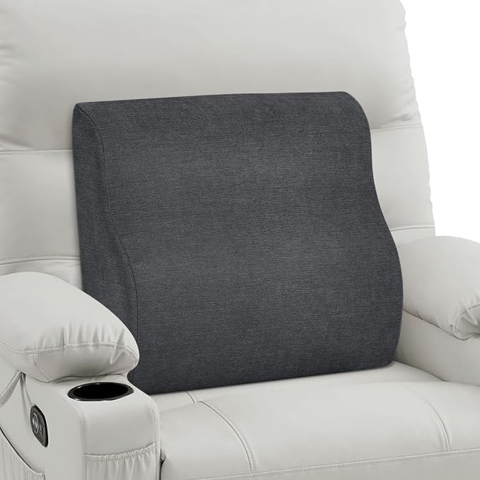 Back Support Pillow for Recliner Dual Layer Lumbar Support Pillow with Gel Memory Foam Ergonomic Orthopedic Lumbar Cushions for Elderly Lower Back Pain Relief Washable Cover Dark Grey