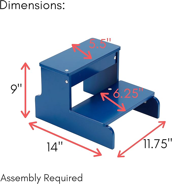 BIRDROCK HOME Wooden Step Stool - Navy Blue – Decorative - Strong Sturdy Wood 2 Steps - Step Helper for Kitchen Sink – Bathroom Toilet Stepping – Lightweight Construction