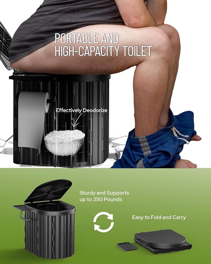 Camping Toilet with Pop-Up Privacy Tent and Liquid Waste Gel, Portable Toilet for Camping with Large Tent, Ergonomic Potty Provides Enhanced Comfort, Suitable for All Ages