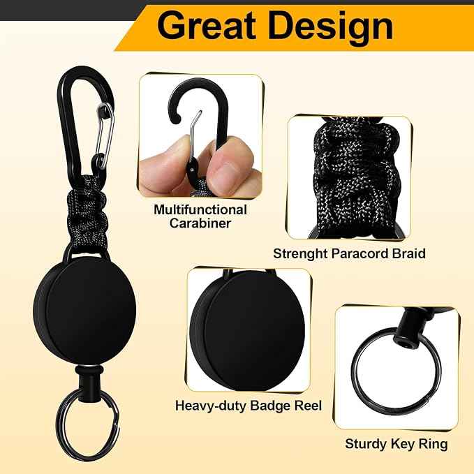 Retractable Keychain 4 Pieces Heavy Duty Carabiner Badge Holder Retractable Badge Reel ID Holder Extendable Key Ring Key Holder (Black + Green + Blue + Orange-Black)