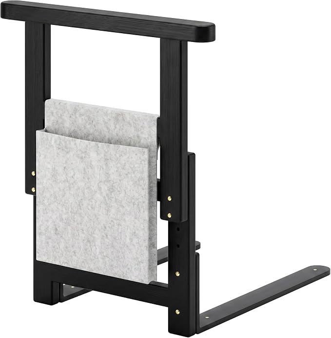 Bamboo Bed Assist Rail for Seniors Adjustable Grab Bar 300lbs Black | Non-Slip Handle, Storage Pocket, Fits 4–12 inch Mattresses, Fits Twin, Full, Queen & King Beds