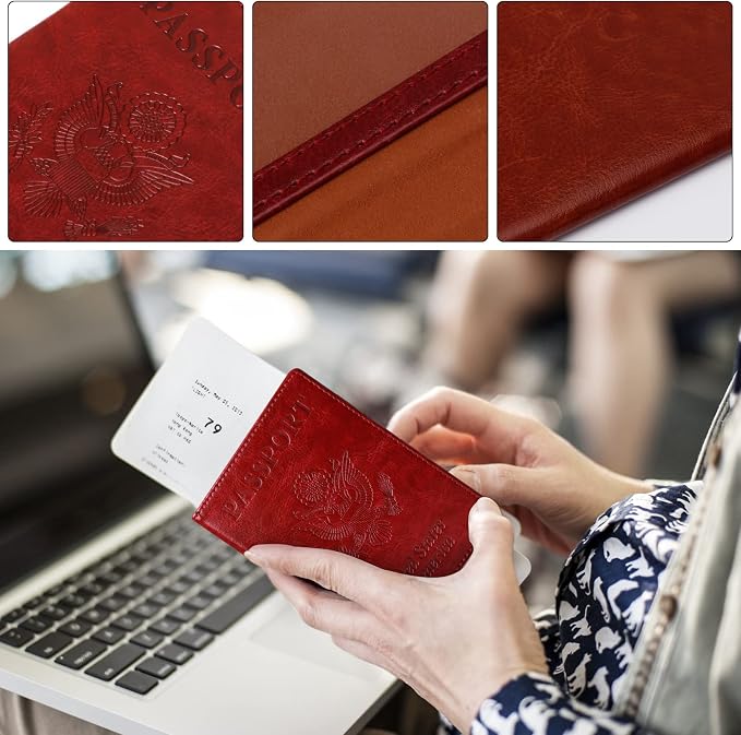 TIGARI Passport Holder for Travel Women Men, Valentines Day Gifts PU Leather Wallet Cover Case Sleeve, Waterproof Protected Document Organizer, Vacation Plane Cruise Travel Essentials