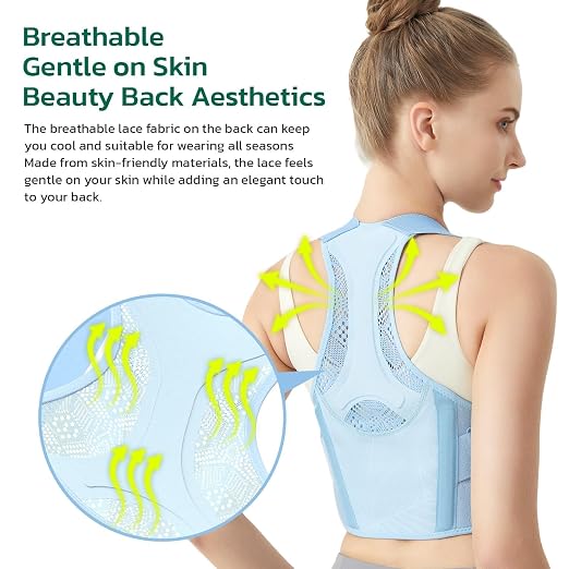 Posture Corrector for Women, Upper Back Brace for Pain Relief Blue M | Lightweight and Breathable, Rounded Shoulders and Hunchback, Compact & Portable with Fashionable Design, Invisible