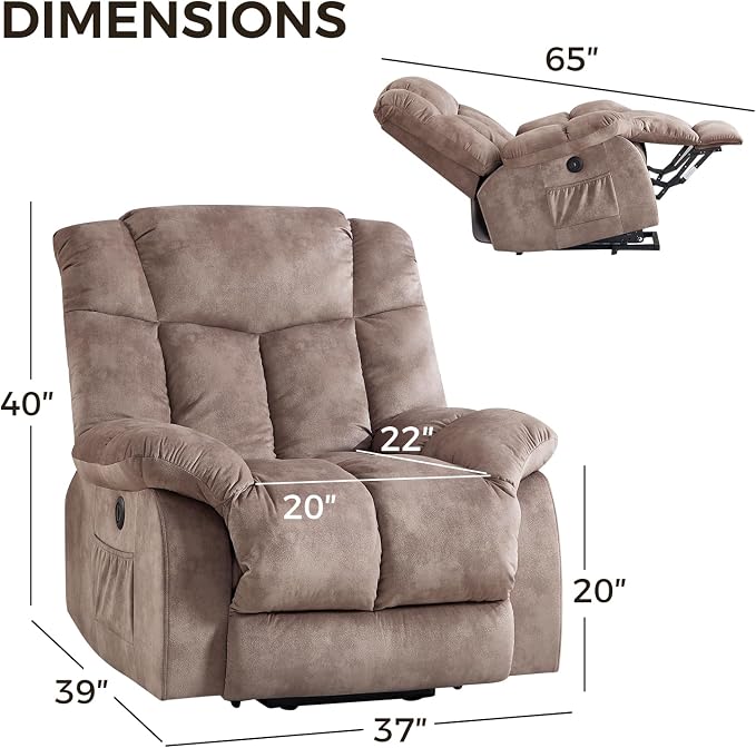 Power Lift Recliner Chair for Elderly, Heavy Duty and Safety Motion Reclining Mechanism-Antiskid Fabric Sofa Living Room Chair with Overstuffed Design, Light Tan